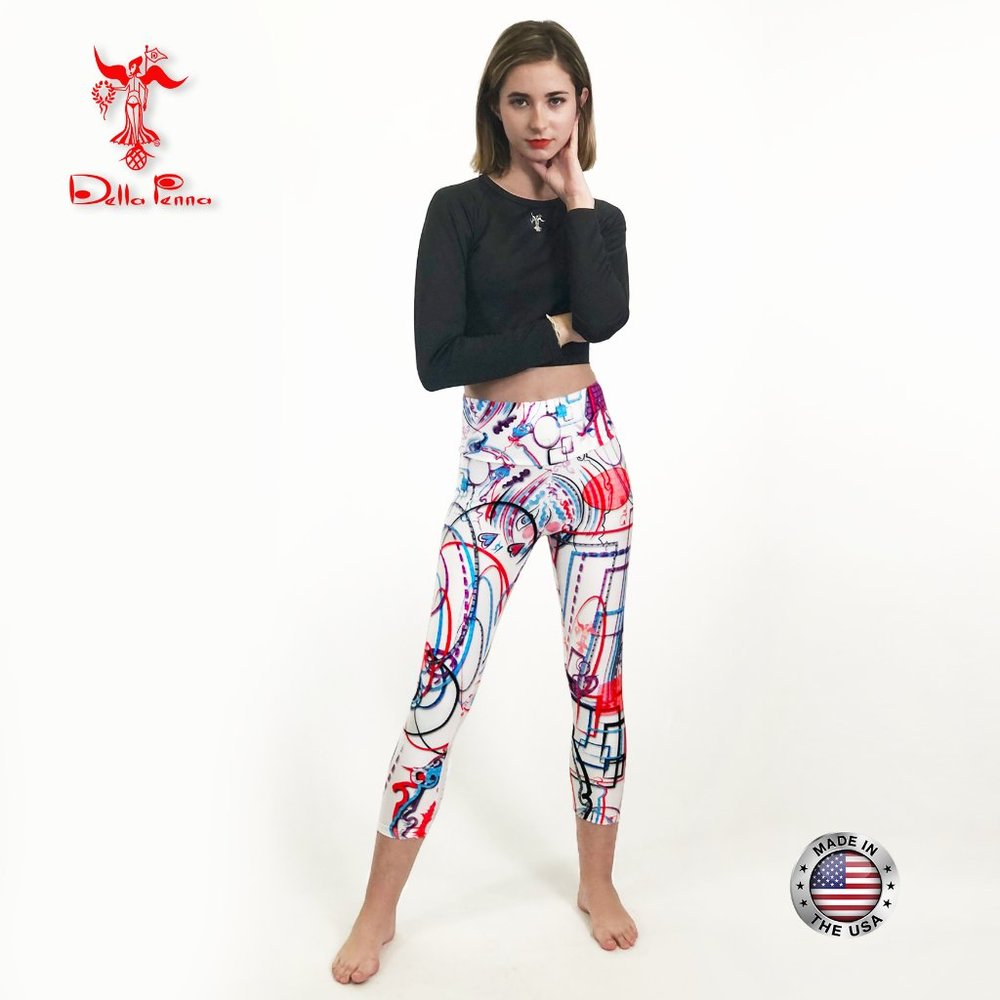 Della Penna Fashion capri style leggings _ Abstract Print with bright pastels